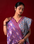 Ikatan Blue and Mauve Mulberry Silk Pochampally Ikat Saree Ikatan