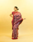 Maroon & Silver Mulberry Silk Odisha Ikat Saree