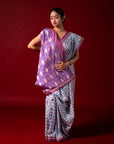 Ikatan Blue and Mauve Mulberry Silk Pochampally Ikat Saree Ikatan