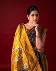 Ikatan Brown & Yellow Mulberry Silk Saree Ikatan