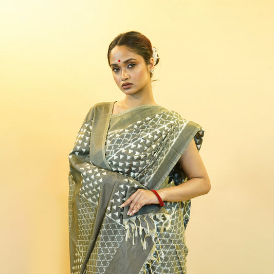 Bibhu Mohapatra Grey Mulberry Silk Pochampally Ikat Saree