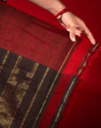 Ikatan Black & White with Red Mulberry Silk Pochampally Ikat Saree Ikatan