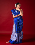 Ikatan Blue & White Mulberry Silk Pochampally Ikat Saree
