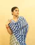 Dark Grey & Blue Mulberry Silk Pochampally Ikat Saree