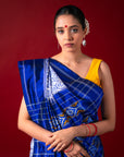Ikatan Blue & White Mulberry Silk Pochampally Ikat Saree