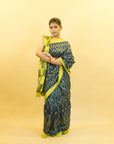 Bibhu Mohapatra Navy Blue & Lime Green Mulberry Silk Odisha Ikat Saree