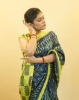 Bibhu Mohapatra Navy Blue & Lime Green Mulberry Silk Odisha Ikat Saree