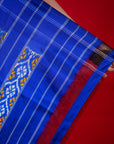 Ikatan Blue & White Mulberry Silk Pochampally Ikat Saree