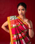 Ikatan Sage Green & Dark Pink Mulberry Silk Pochampally Ikat Saree
