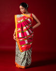 Ikatan Sage Green & Dark Pink Mulberry Silk Pochampally Ikat Saree