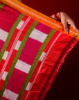 Ikatan Sage Green & Dark Pink Mulberry Silk Pochampally Ikat Saree