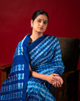Ikatan Dual Blue Shade Mulberry Silk Pochampally Ikat Saree