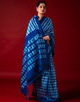 Ikatan Dual Blue Shade Mulberry Silk Pochampally Ikat Saree