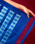 Ikatan Dual Blue Shade Mulberry Silk Pochampally Ikat Saree