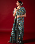 Ikatan Metallic Blue Mulberry Silk Pochampally Ikat Saree