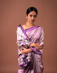 Bibhu Mohapatra Purple & Silver Mulberry Silk Pochampally Ikat Saree