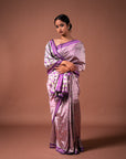 Bibhu Mohapatra Purple & Silver Mulberry Silk Pochampally Ikat Saree