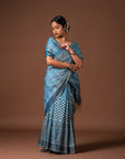 Bibhu Mohapatra Blue Mulberry Silk Pochampally Ikat Saree Ikatan
