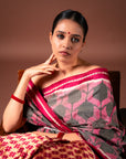 Bibhu Mohapatra Pink & Grey Mulberry Silk Pochampally Ikat Saree