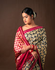 Bibhu Mohapatra Grey & Red Mulberry Silk Pochampally Ikat Saree Ikatan