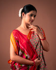 Bibhu Mohapatra Orange & Green Mulberry Silk Pochampally Ikat Saree Ikatan