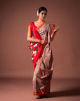 Bibhu Mohapatra Orange & Green Mulberry Silk Pochampally Ikat Saree Ikatan