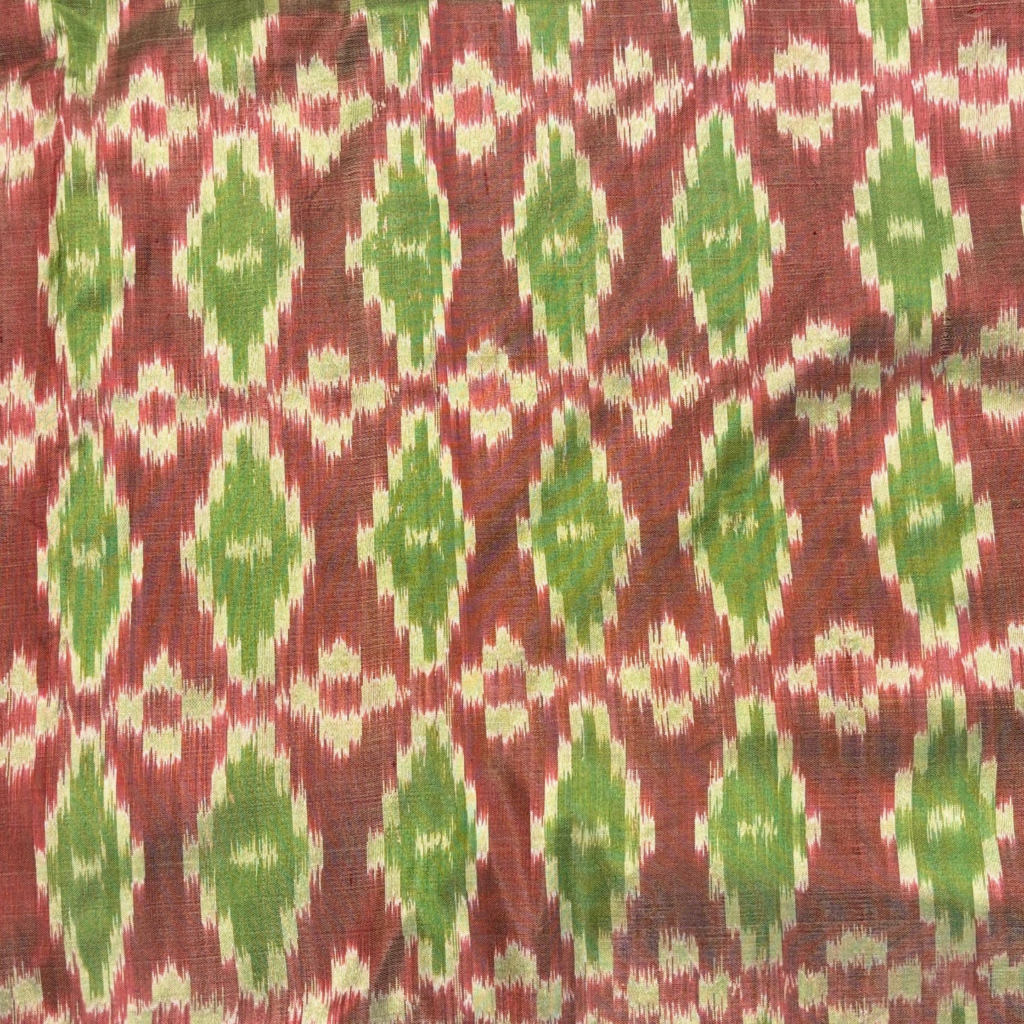 Dark Pink and Green Mulberry Silk Pochampally Ikat Fabric