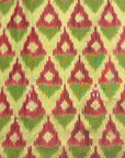 Green & Dark Pink Mulberry Silk Pochampally Ikat Fabric