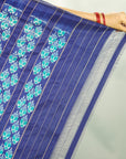 Ikatan Blue & Sea Green Mulberry Silk Pochampally Geometric Ikat Saree Ikatan