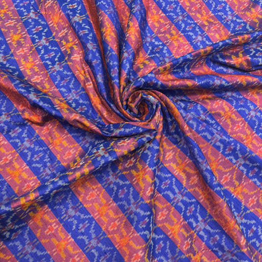 Blue & Purple Raw Silk Pochampally Ikat Fabric