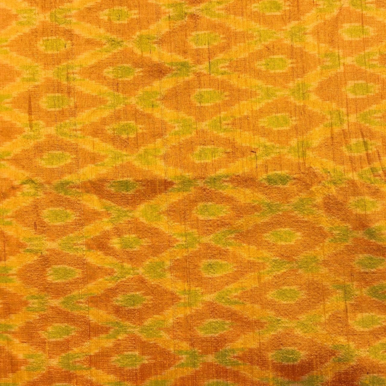 Ochre Yellow & Green Raw Silk Pochampally Ikat Fabric