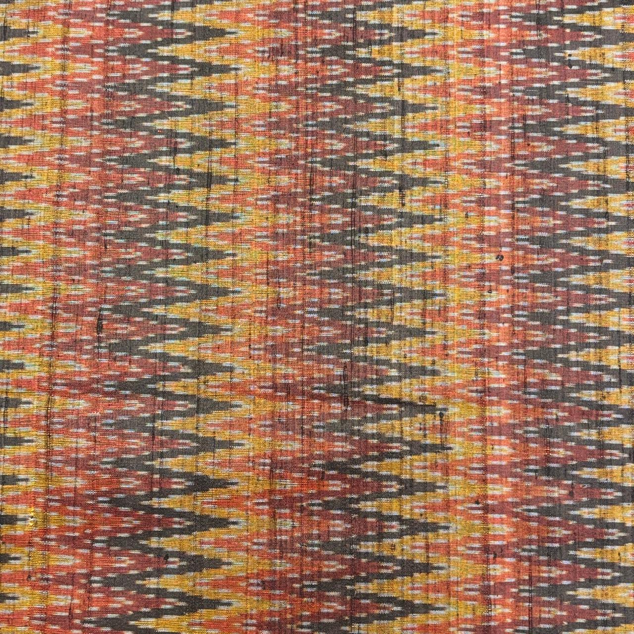 Black Zig-Zag Raw Silk Pochampally Ikat Fabric