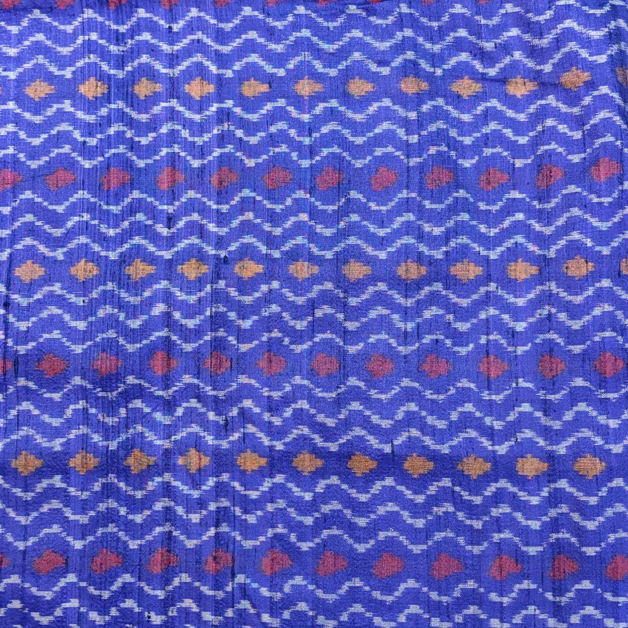 Blue Raw Silk Pochampally Ikat Fabric