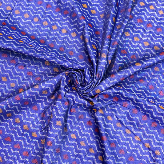 Blue Raw Silk Pochampally Ikat Fabric