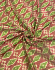 Dark Pink and Green Mulberry Silk Pochampally Ikat Fabric