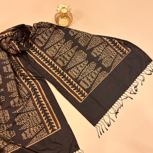 Poonam Bhagat Black & Maroon Mulberry Silk Gujarat Ikat Stole