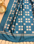 Teal Blue and Silver Mulberry Silk Odisha Ikat Stole