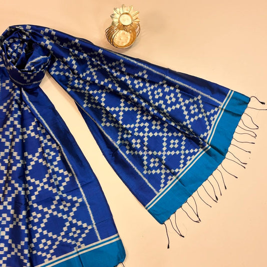 Cobalt Blue Mulberry Silk Odisha Ikat Stole