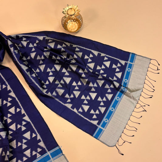 Navy Blue Mulberry Silk Odisha Ikat Stole