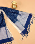 Navy Blue and White Mulberry Silk Odisha Ikat Stole