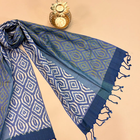 Blue and Green Mulberry Silk Odisha Ikat Stole