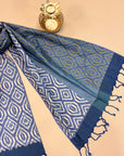 Blue and Green Mulberry Silk Odisha Ikat Stole