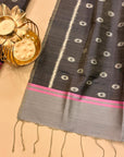 Grey and White Mulberry Silk Odisha Ikat Stole