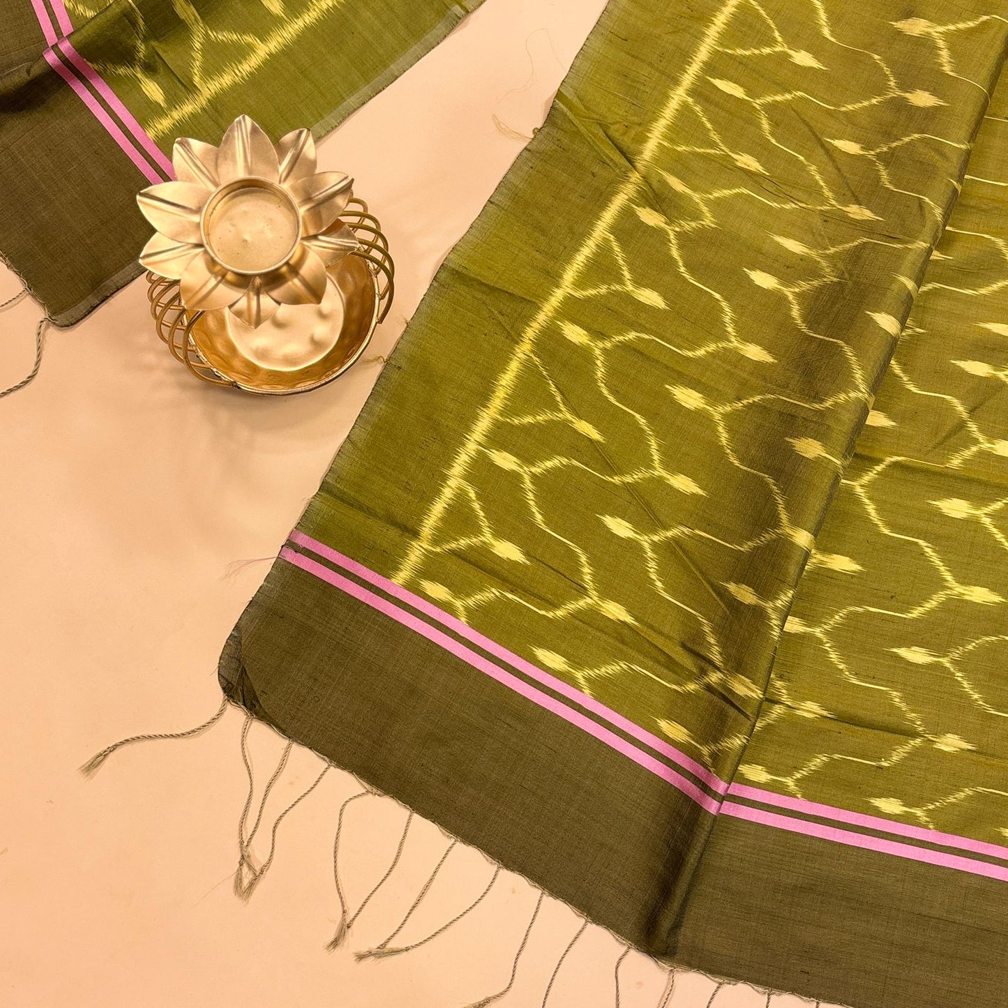 Green and Lime Mulberry Silk Odisha Ikat Stole