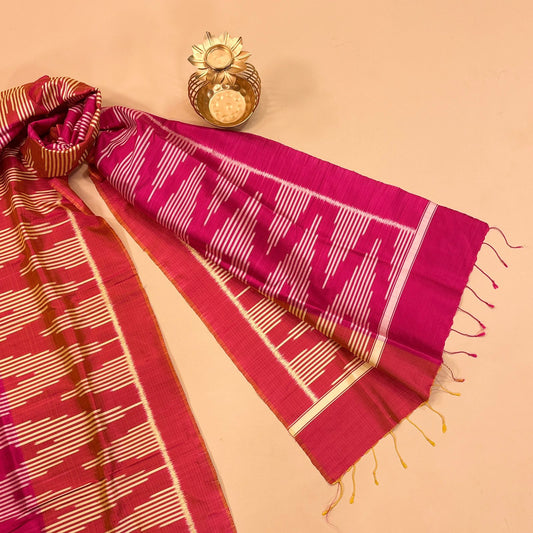 Pink and Peach Mulberry Silk Odisha Ikat Stole