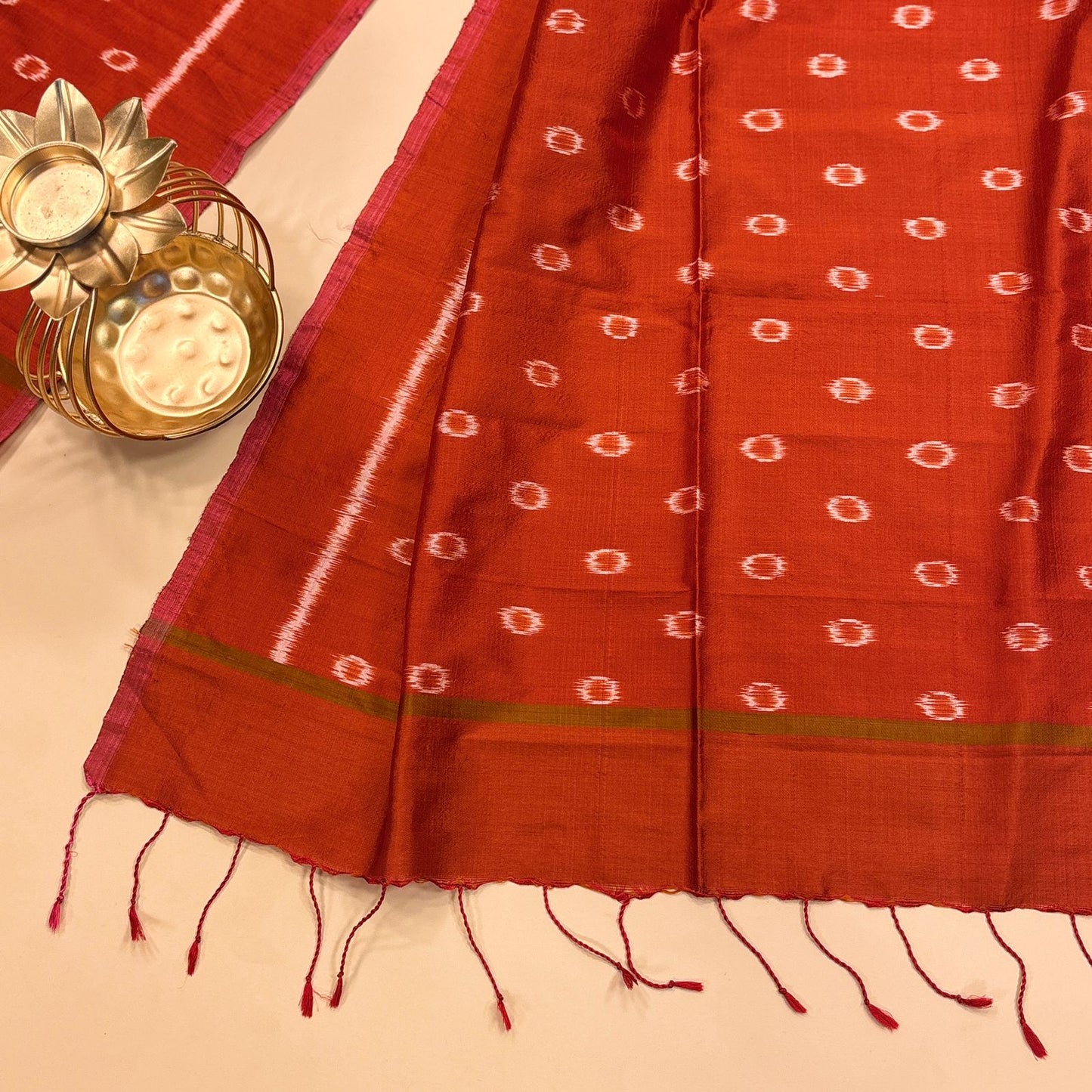 Rust Orange Mulberry Silk Odisha Ikat Stole