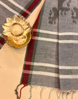 Grey and Maroon Pure Cotton Odisha Ikat Stole