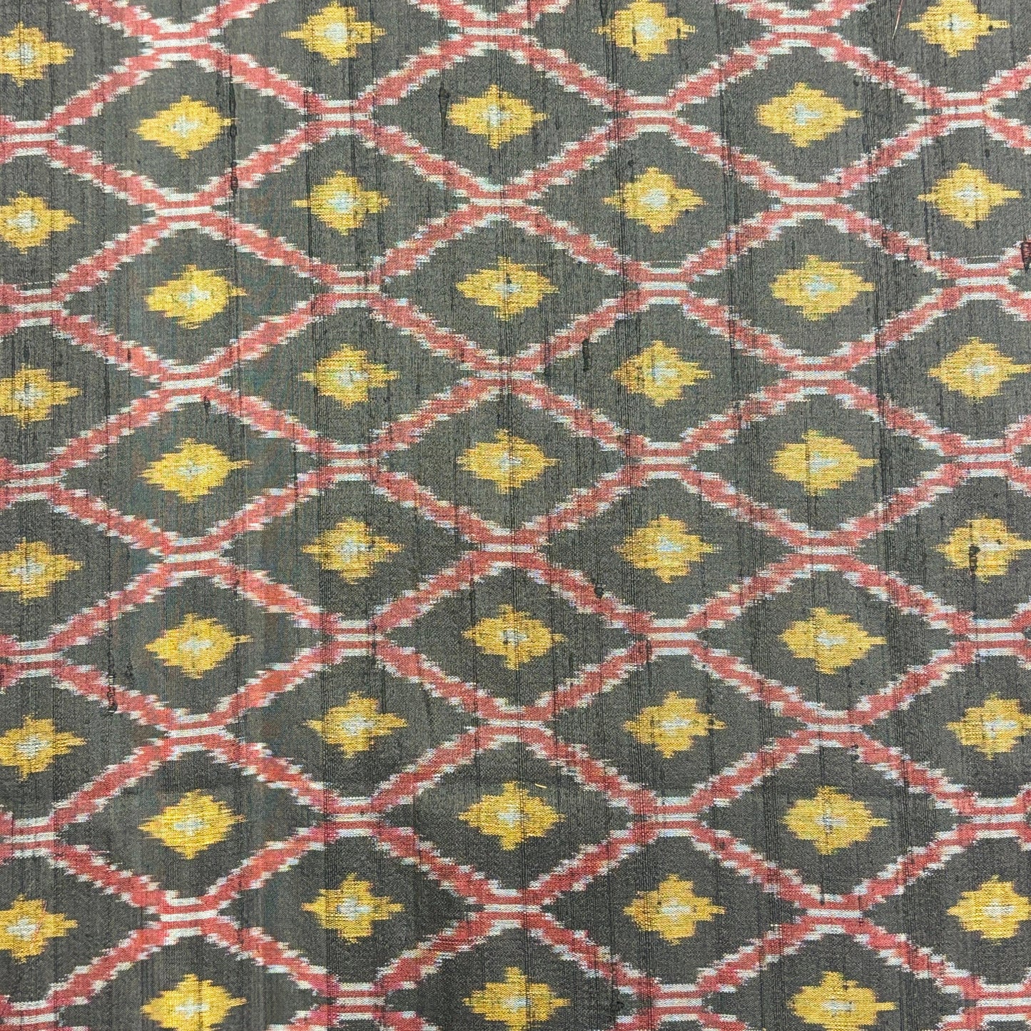 Black Raw Silk Pochampally Diamond Ikat Fabric