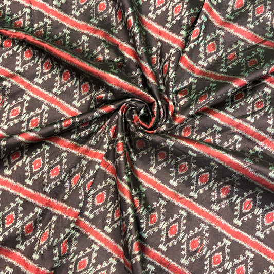 Black & Mint Mulberry Silk Odisha Ikat Fabric