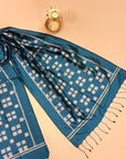 Teal Blue and Silver Mulberry Silk Odisha Ikat Stole